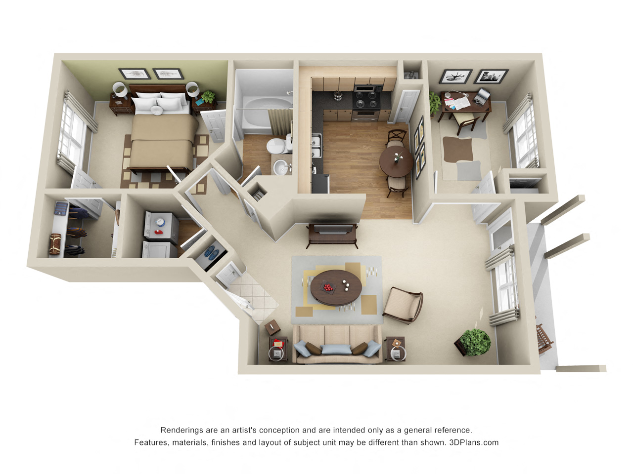 Floor plan for 1 bed, 1 bath, 823 sqft